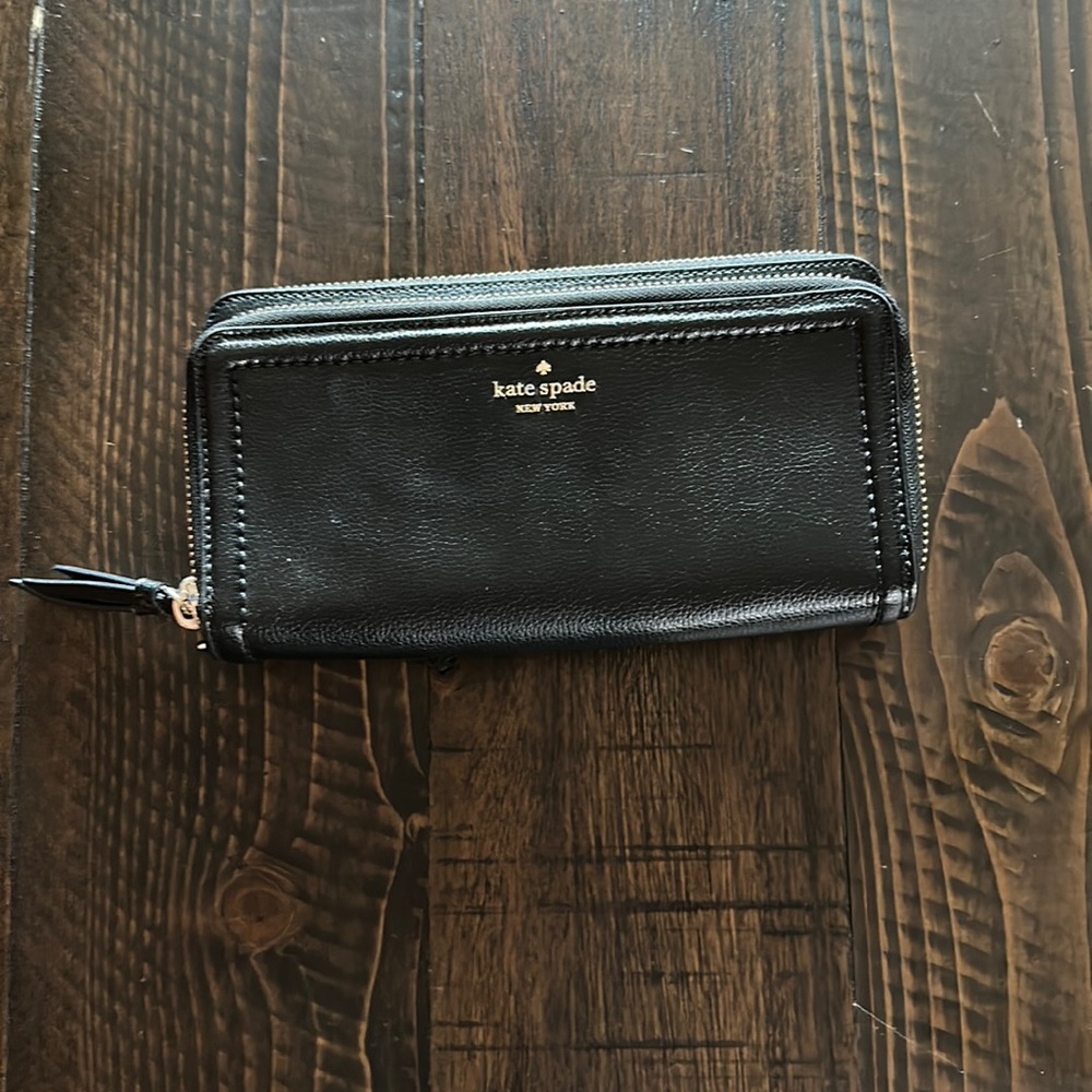 Kate Spade Double zipper black leather wallet.